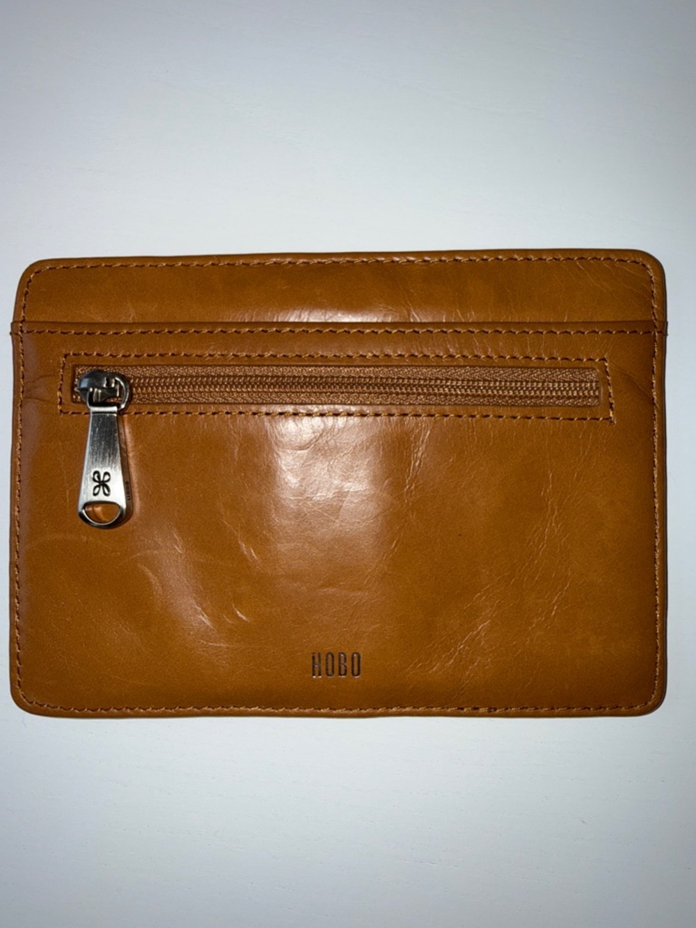 HOBO Tan Leather Front-Zip Card Wallet